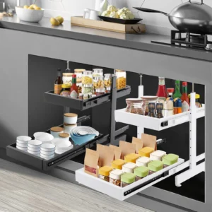 2-Tier Expandable Carbon Steel Pull-Out Cabinet Organizer